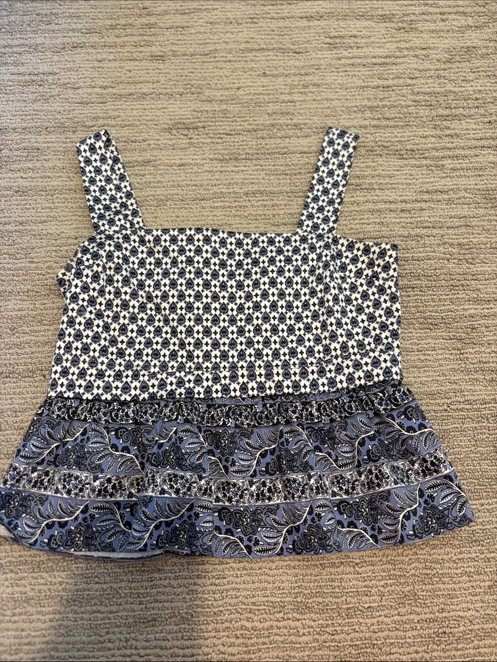 Veronica Beard Navy and White Printed Sleeveless Top